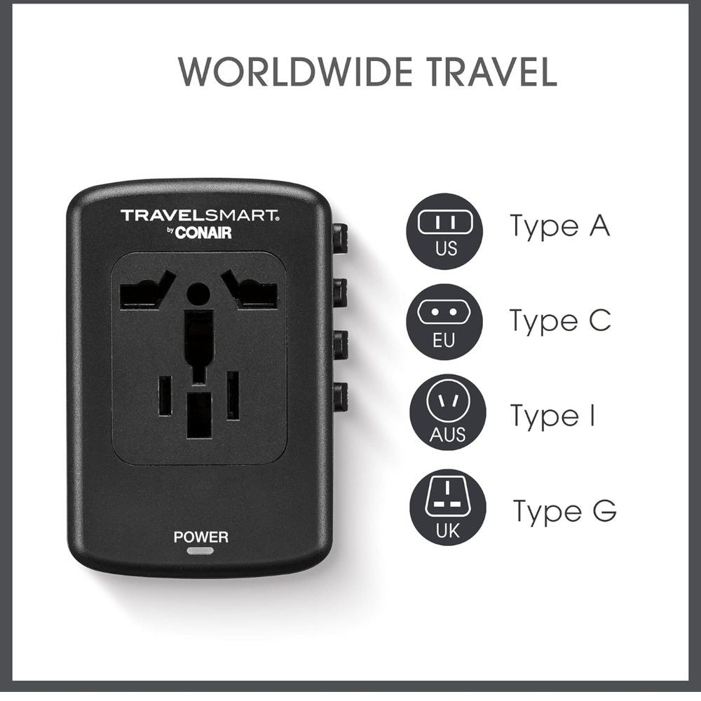 Conair TravelSmart Fast Worldwide Power Adapter 100- 250V